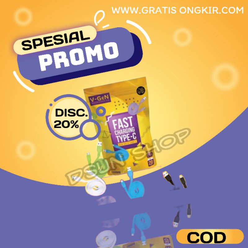 promo Kabel Data VGen type-C VCTC6-02/PCM2-02  bulet / PCM2-01/PCT2-01 gepeng / for android Ori