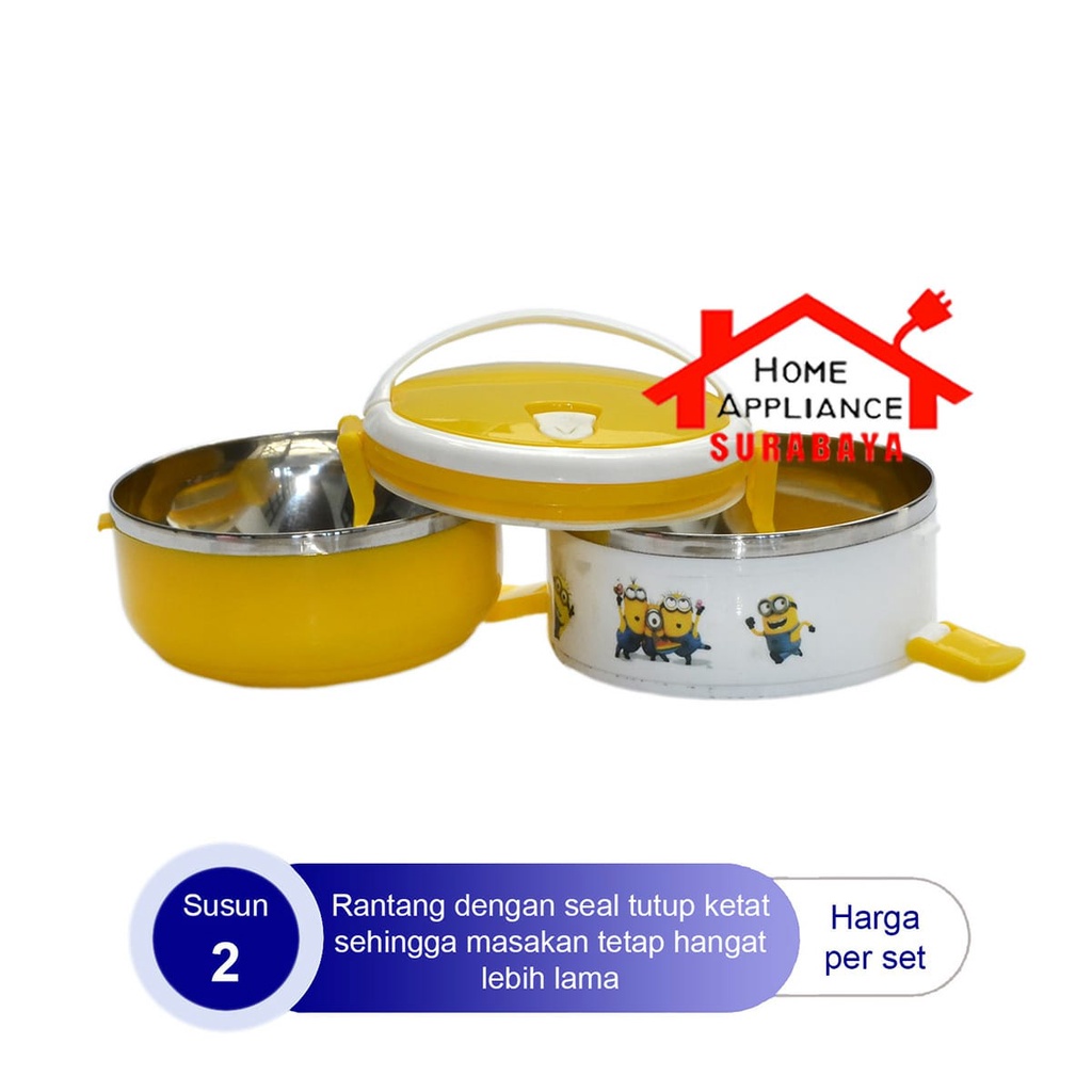 Rantang - Tempat Makan KARAKTER Susun 2 - Lunch Box Set Stainless Tingkat Dua