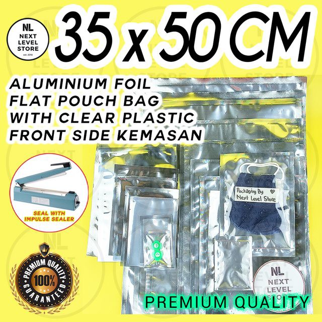 Aluminium Foil Pouch 35x50cm Flat Bag Clear Plastic Kemasan Premium