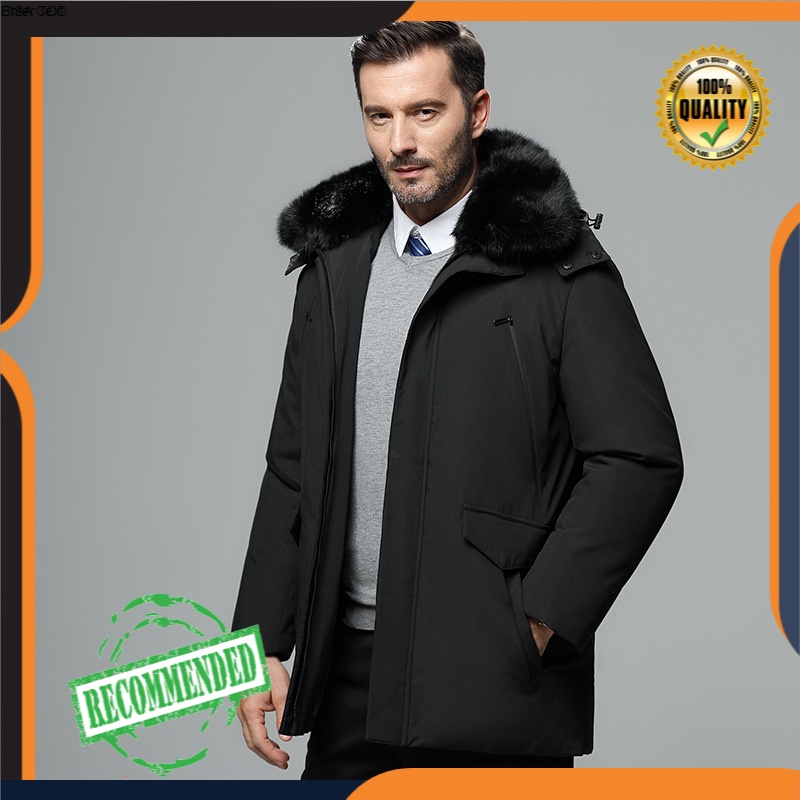 Jaket Pria 2021   Panjang  Korea Bulu Kerah Bebek Putih Bawah Middle-Aged  Tua Pakaian Mantel