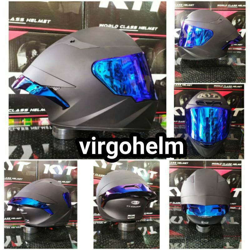 KYT HELM TT COURSE BLACK DOFF | MATT+VISOR IRIDIUM+SPOILER 3d paket