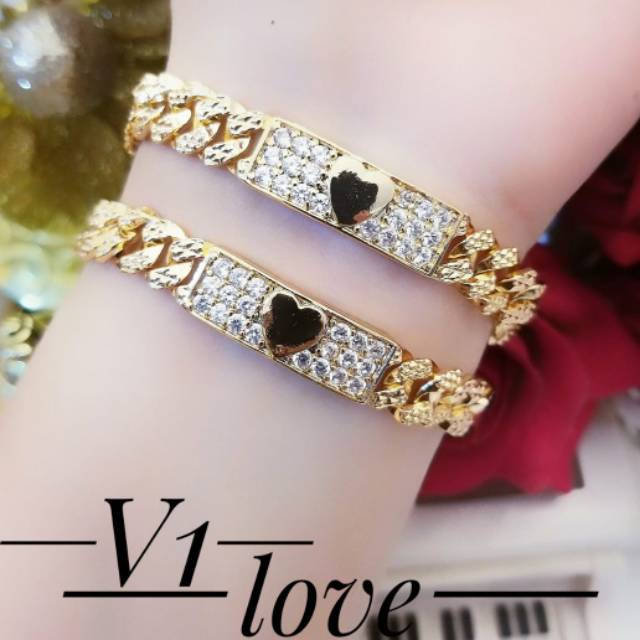 TERLARIS Set Perhiasan Lapis Emas Gelang Rantai Love Xuping Gold 1 Pcs XP0047 Titanium Cantik Mewah