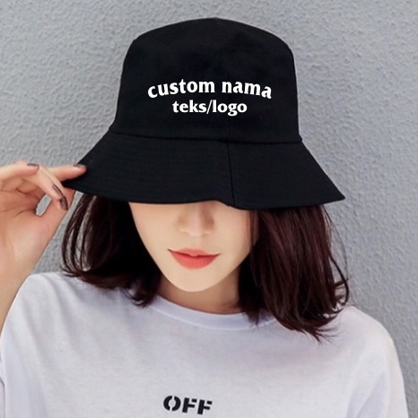 TOPI BUCKET HAT CUSTUM NAMA / LOGO TOPI BOLAK BALIK DEWASA