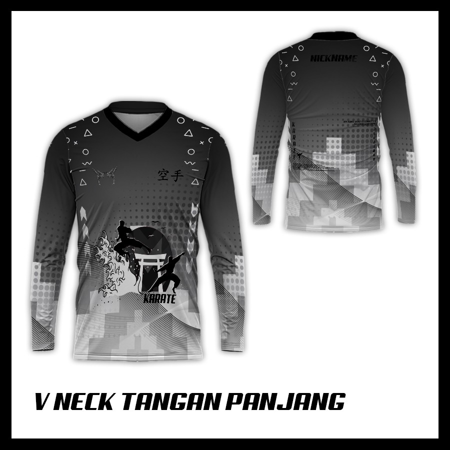 C301 Baju Kaos Tshirt Jersey Beladiri Karate B&W Punch Custom Fullprint Lengan Panjang Pria/Wanita