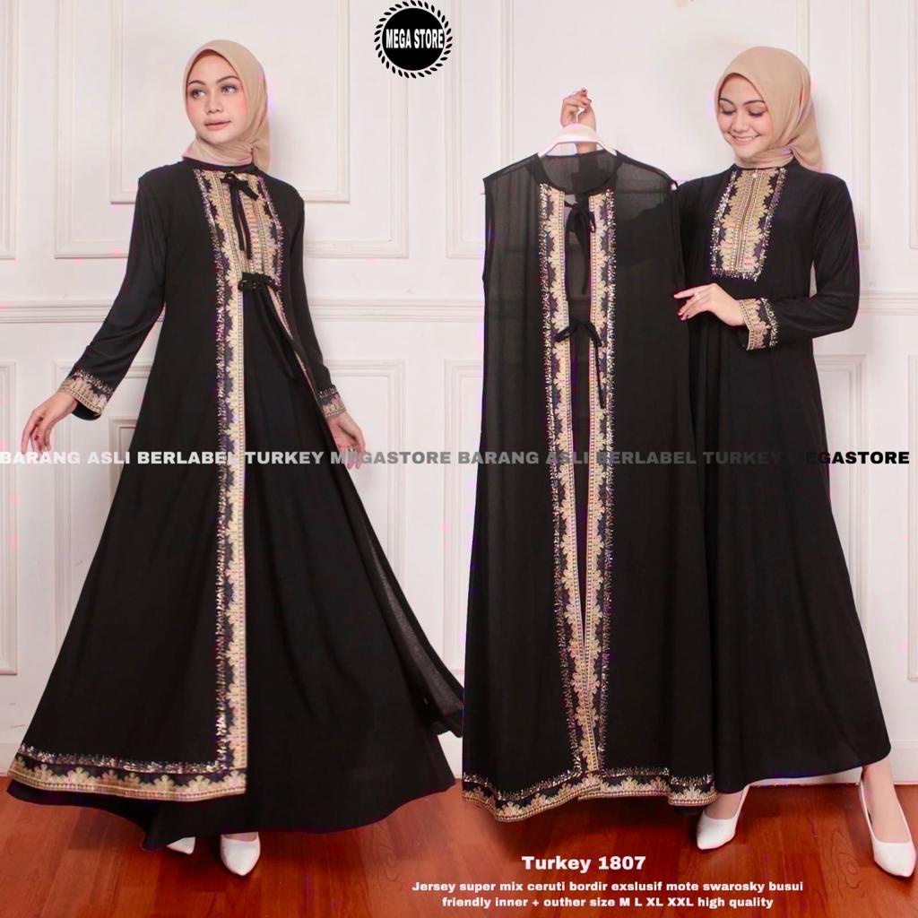 Turkey Abaya Original Asli megastore Model 1807 Gamis Jumbo kekinian Inner Outer Ceruti Jersey Premi