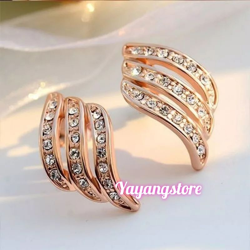 ANTING EMAS BATU PERMATA MODEL TUSUK / Anting Pesta Wanita Cantik KOREA IMPORT