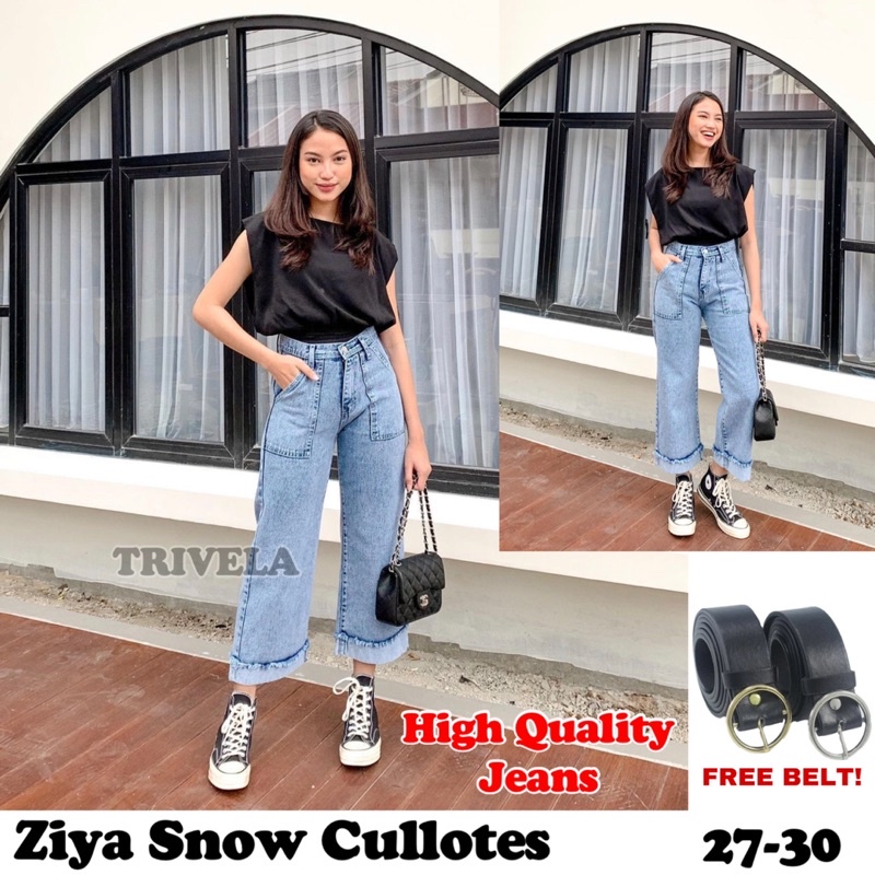 FreeBelt - Ziya Snow Cullotes - Kulot Jeans Alice Kantong Tempel