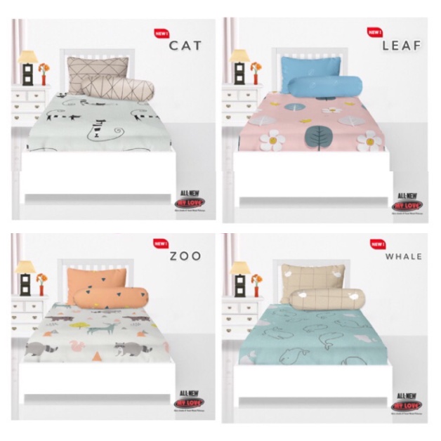 Sprei All New My Love Ukuran 100 x 200 Tinggi 30 DAN 20 CM SNOOPY KOLASE COASTAL WINTER CAT WHALE