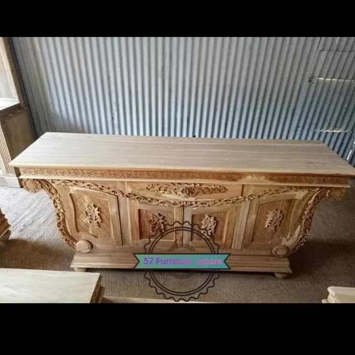 Bufet/ Buvet lengkung ukir - Meja Tv ruang tamu kayu jati mentahan