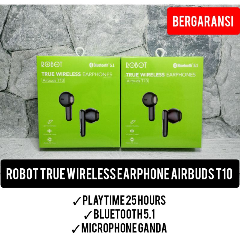 Robot True Wireless Earphones Airbuds T10 Bergaransi Headset bluetooth tws robot bluetooth headset