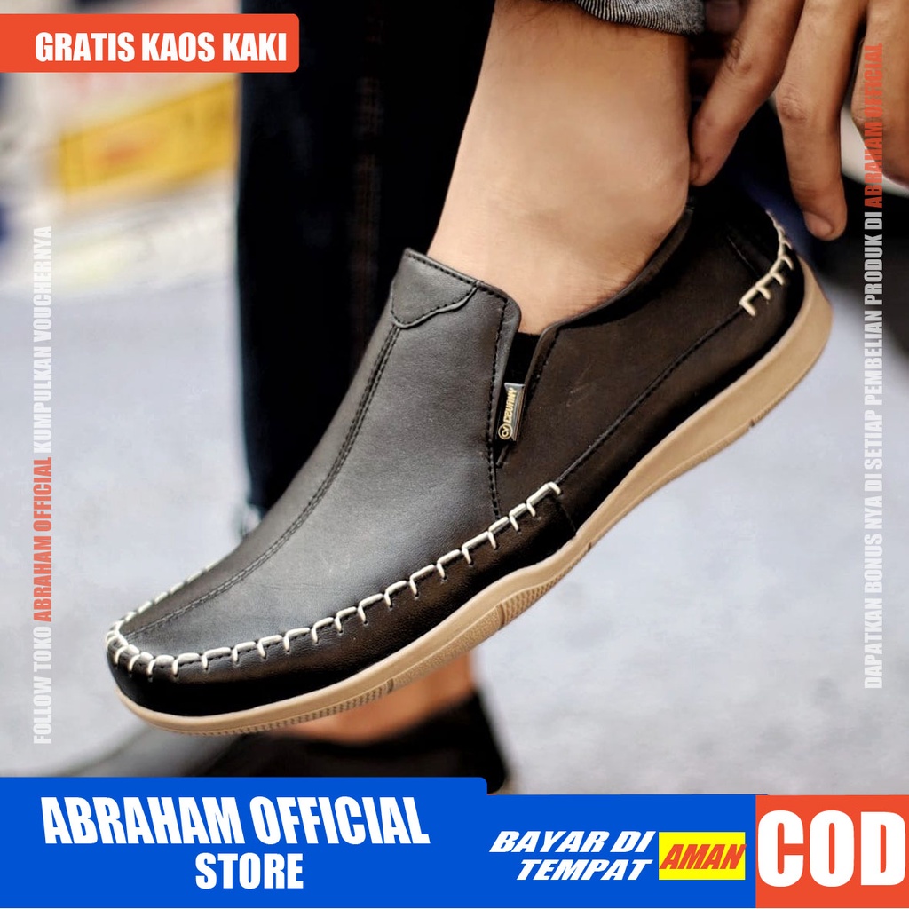 ABRHM X DIVOC Sepatu Slip On Pria Sepatu Casual Kerja Pria Sepatu Pria Cowok/Cowo Kulit Asli Sepatu Kasual Slop Anti Slip Semi Formal Kerja Kuliah Gaya Santai Keren Kekinian Original Murah Terlaris