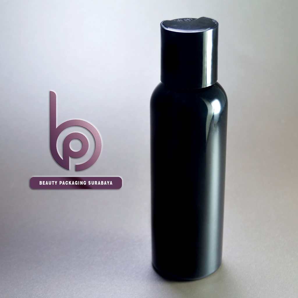 Botol Plastik PET 100ml BR Hitam Tutup Presstop