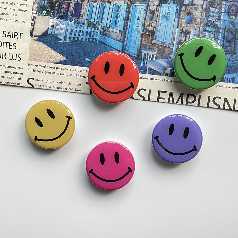 Popsocket Hp Bentuk Bulat Motif Smiley Face Warna Pelangi