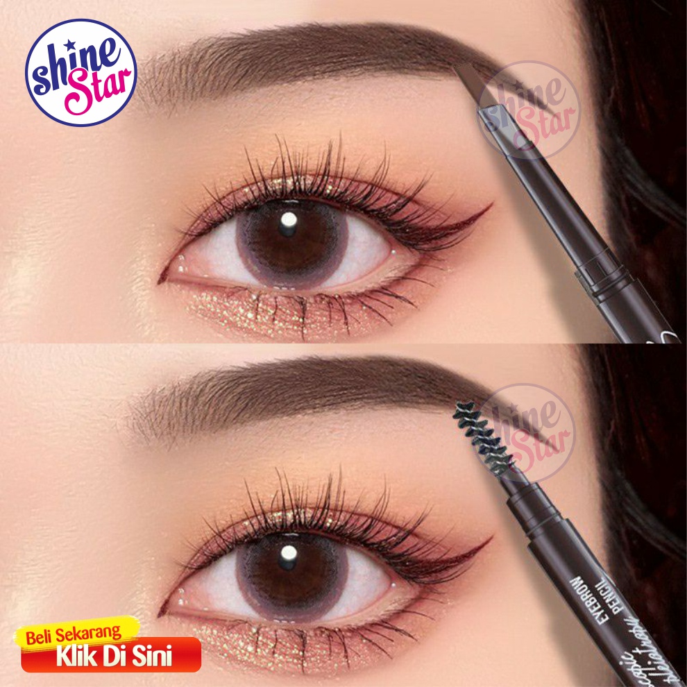 SHINE STAR - BISA COD -  Automatic Eyebrow 2IN1 / Pensil Alis Anti Air Etude Pensil Alis Putar Drawing / Eyeliner