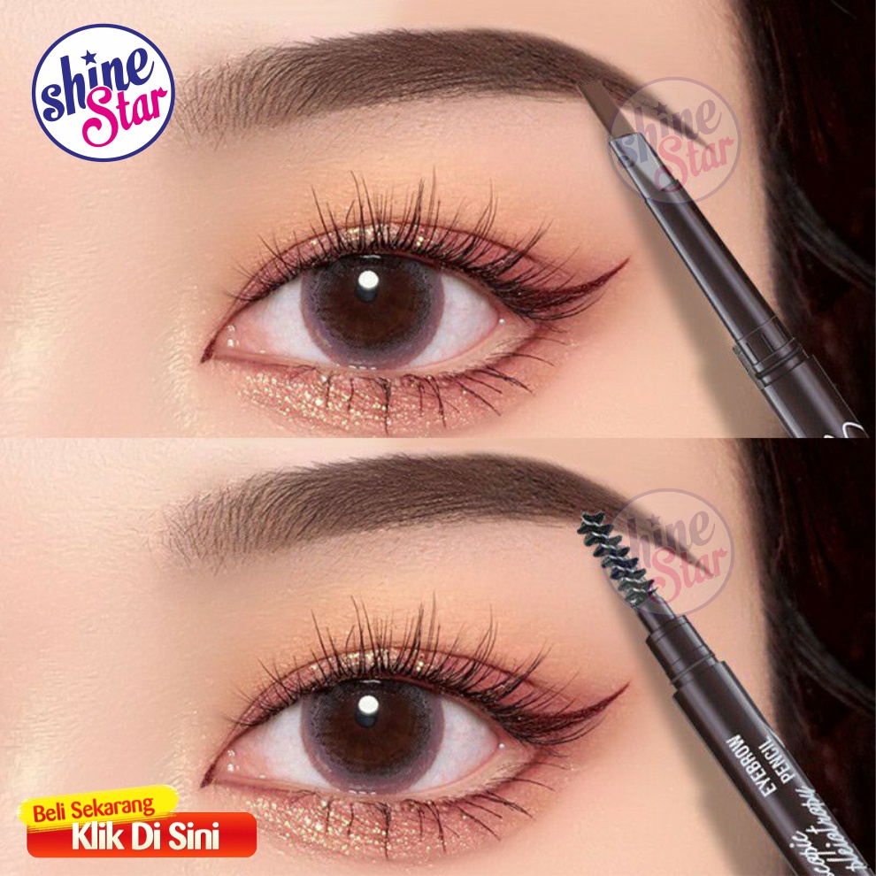 SHINE STAR - BISA COD -  Automatic Eyebrow 2IN1 / Pensil Alis Anti Air Etude Pensil Alis Putar Drawing / Eyeliner