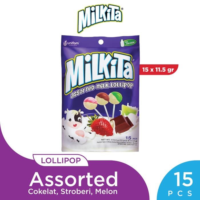 

MILKITA LOLLIPOP ASSORTED BAG PREMIUM LOKAL 15 pcs X 11.5 g