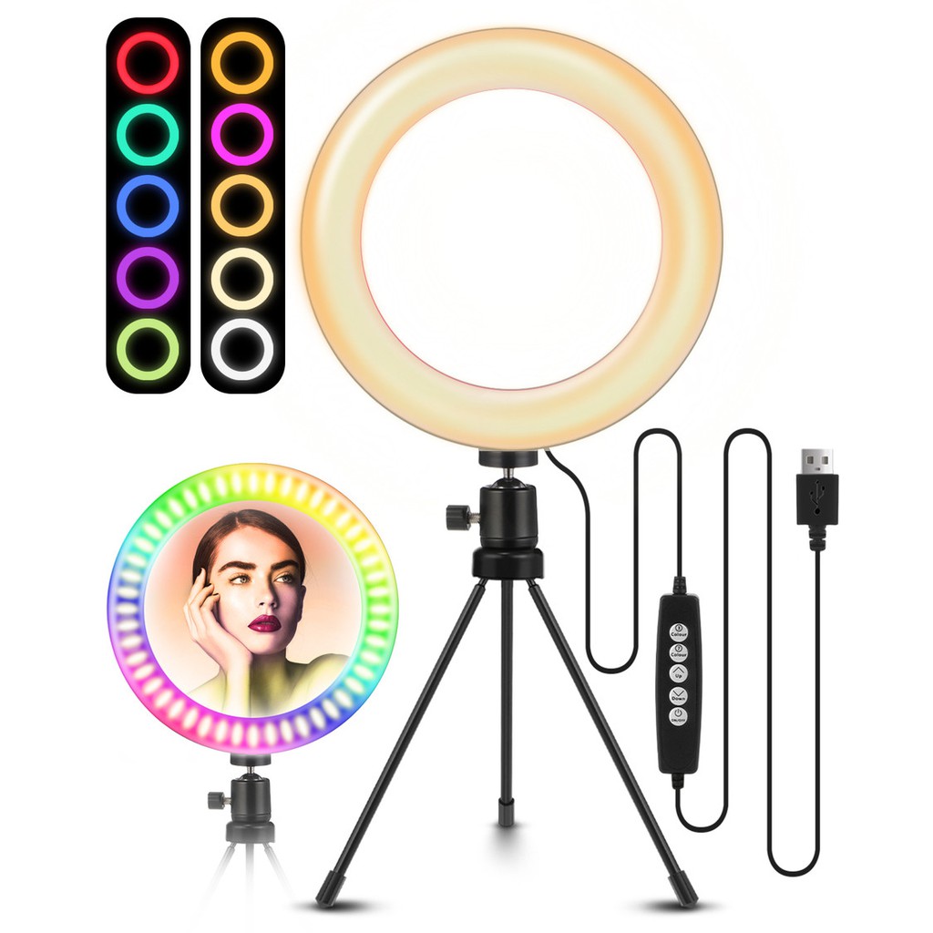 Ring Light RGB Rainbow MIXIO 26CM + TRIPOD MINI BESI