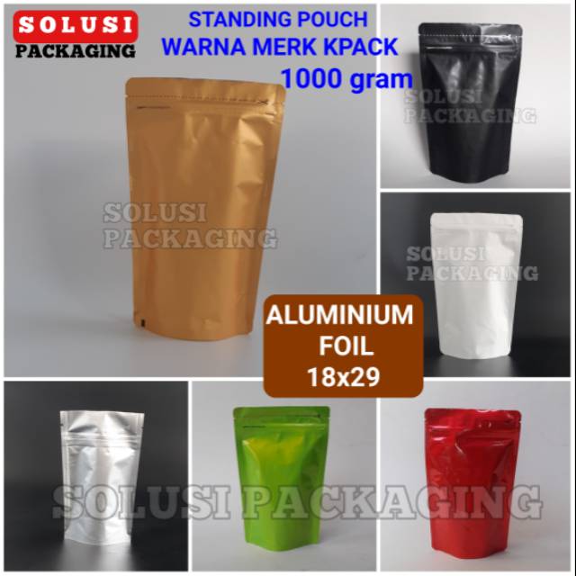 STANDING POUCH ALUMINIUM FOIL WARNA 18X29 KPACK PLASTIK KEMASAN KOPI SNACK 1KG / Pouch Super Alumini