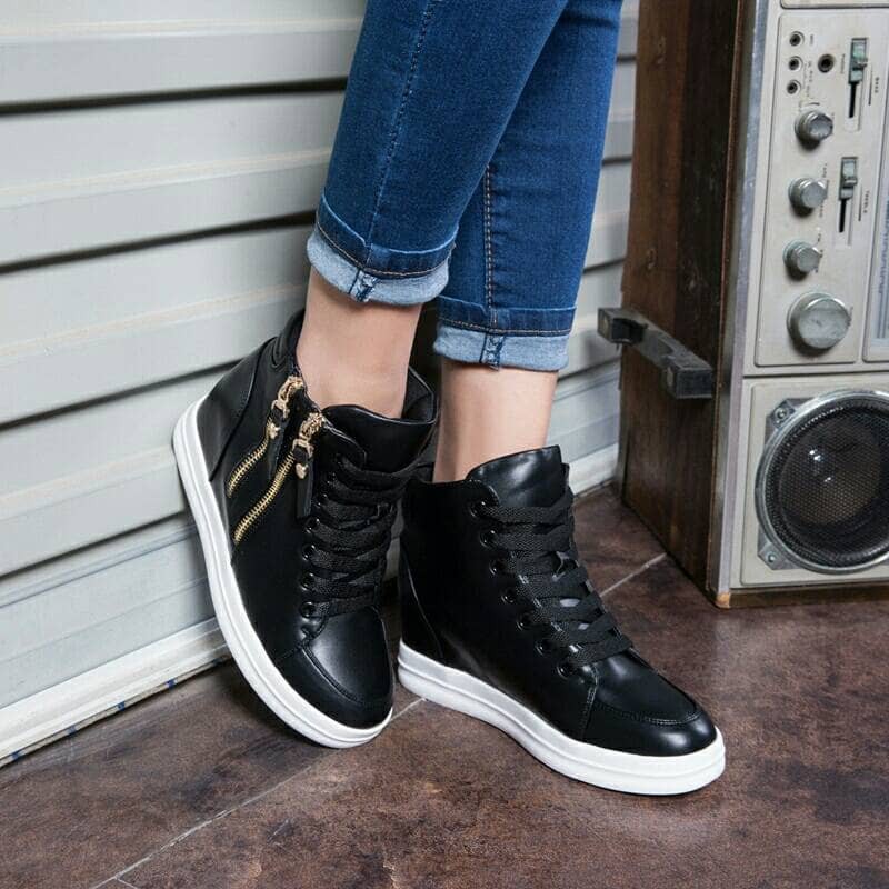  SEPATU  SNEAKER BOOT  HITAM RESLETING CEWEK WANITA ELEGANT 