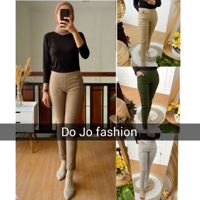 Elizabeth Chino Pants Wanita Bahan Tebal Stretch Karet Lingkar / CELANA LEGGING STREET