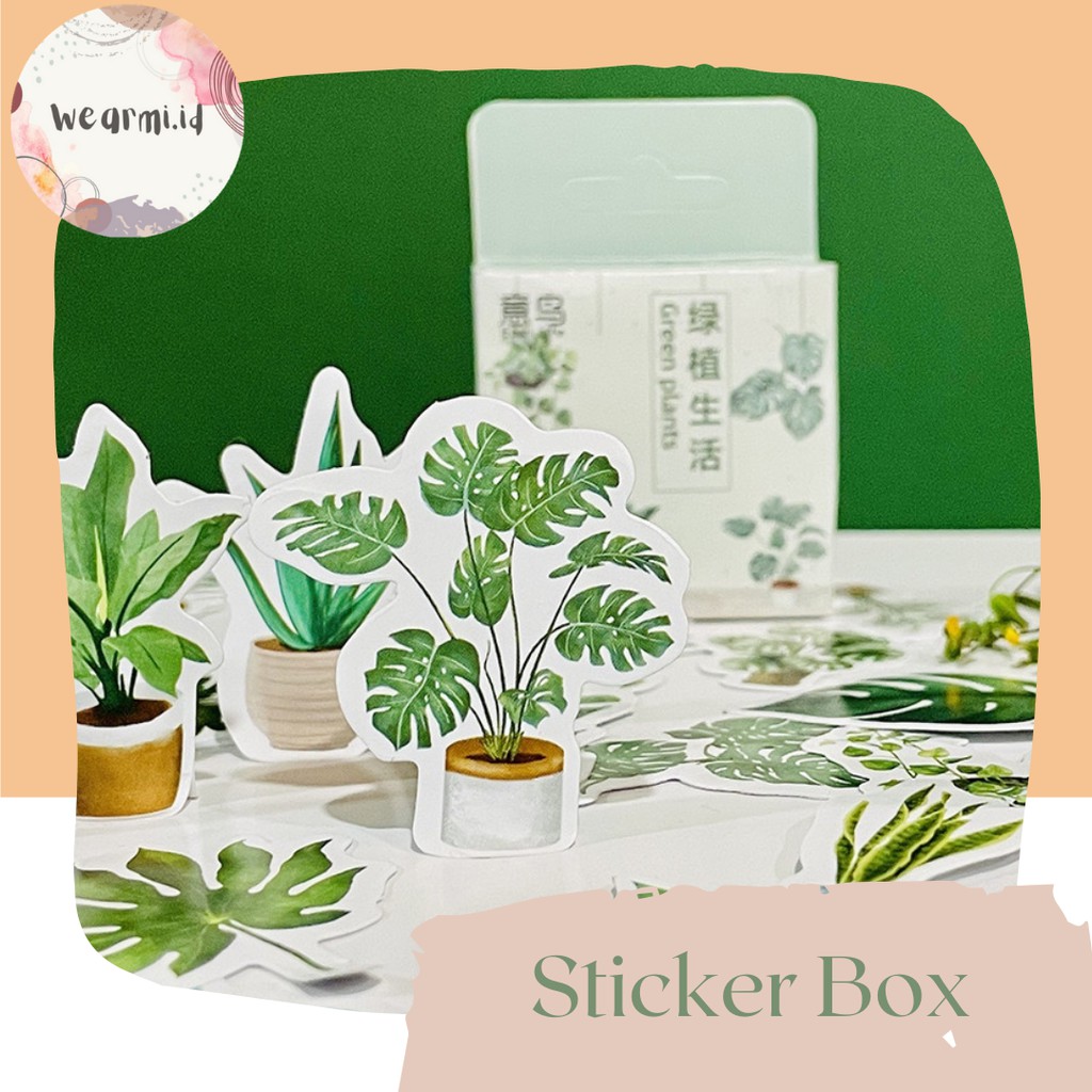 45 Pcs Deco Sticker Box Daun Tanaman Planner DIY Scrapbook Stiker Dekor Kotak Colorfull Aesthetic