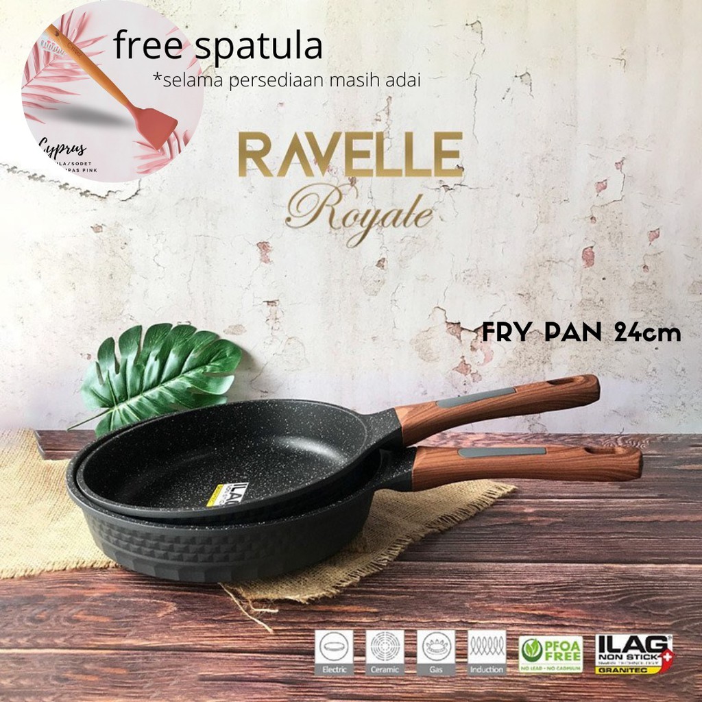 Ravelle Frypan Wajan Penggorengan Granite 24cm ( FREE SODET CYPRUS PINK )