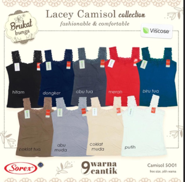 Atasan Tank Top camisol Renda Lebar Sorex 5001 (kamisol)