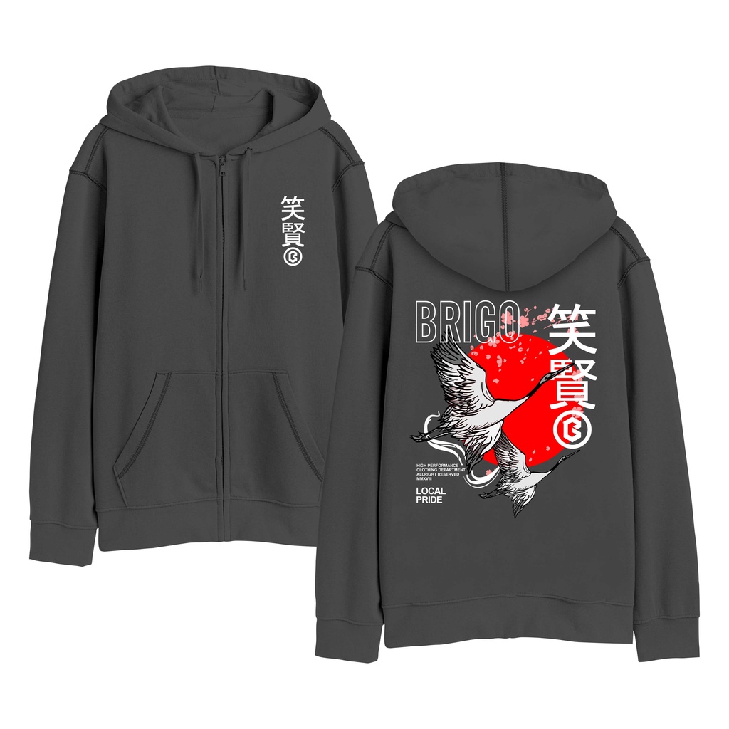 Sweater Hoodie Resleting BRIGO JAPAN BIRD Sablon DTF Fleece Cotton II BRIGO Zipper Jumper Hoodie JAPAN BIRD II M-XXL (Pria &amp; Wanita) Free stiker&amp;Gantungan Kunci