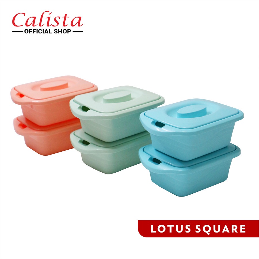 (COD) Calista Lotus Square Wadah Saji Makanan 700ml Set isi 2pcs