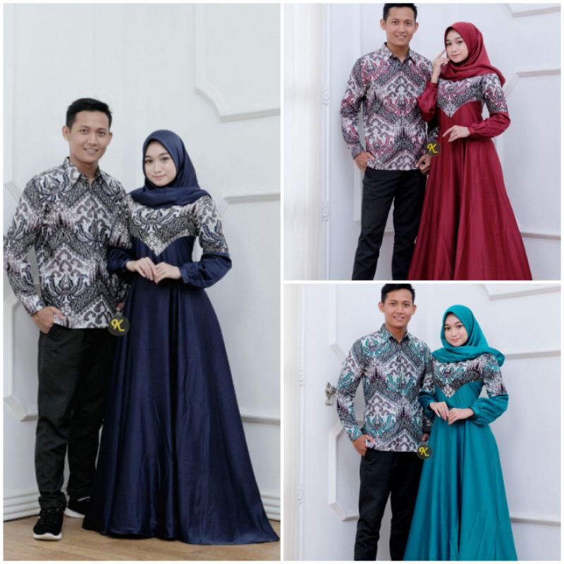BAJU GAMIS COUPLE SUAMI ISTRI 3 WARNA NAVI TOSCA MAROON MEWAH GLAMOR EXCLUSIVE PASANGAN KELUARGA LEB