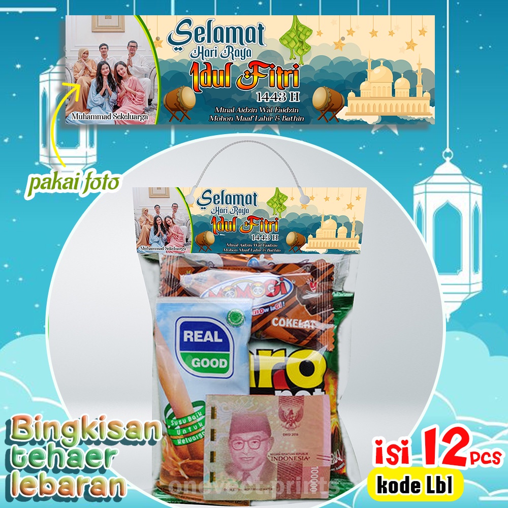 

ISI 12 PCS KEMASAN BINGKISAN TAS SNACK PLASTIK THR LEBARAN CUSTOM FOTO GRATIS DESAIN KEKINIAN