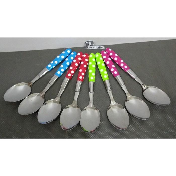 Sendok Sinduk set Polkadot Isi 6 / Sendok Makan Gagang Polkadot Warna Pack