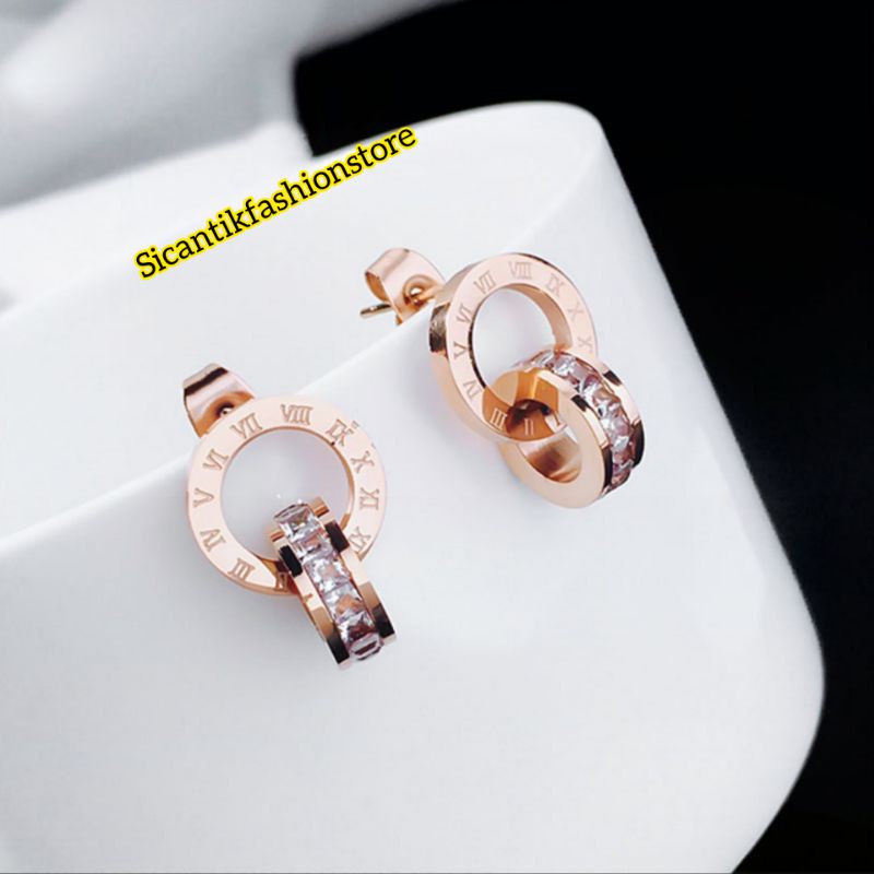 Anting Titanium Wanita Korea Rose Gold Model Ring Terlaris Anti Karat selamanya Anting Wanita Kekinian Mewah Terbaru Warna Rose Gold Anting Ring Rose Gold