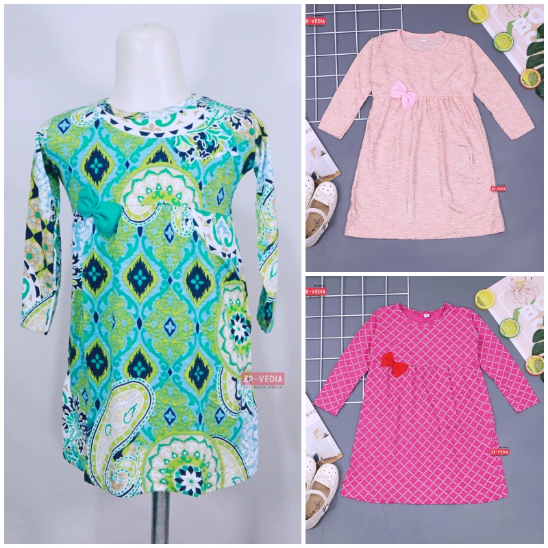 Dress Adelia 1-7 Tahun / Baju Balita Dres Anak Perempuan Lengan Panjang Motif Etnik Bahan Adem