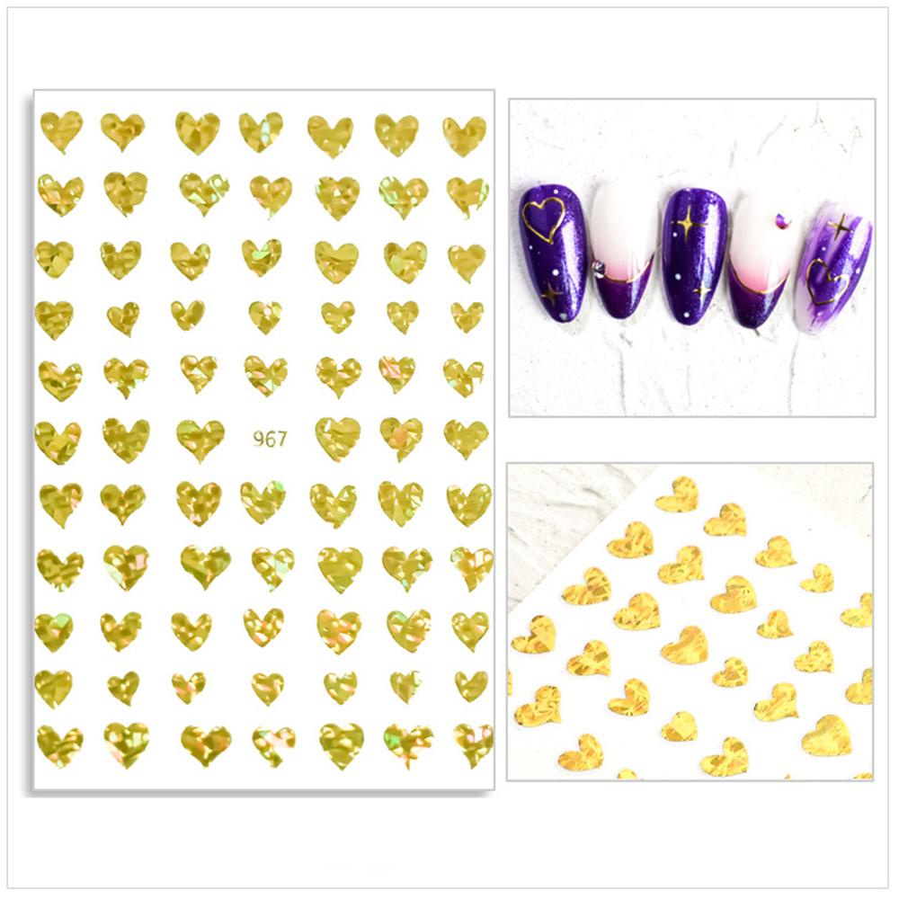 Mxbeauty Bentuk Hati Nail Art Stiker Gadis Laser Emas Perekat Diri Decal Hitam DIY Nail Art