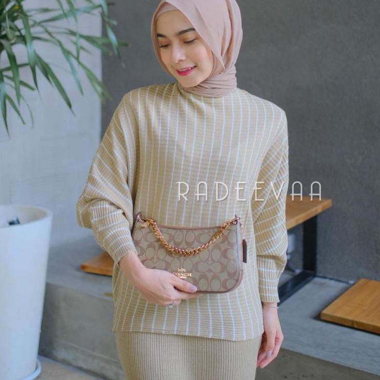 ONE SET RAJUT BLOUSE BATWING STRIPE DAN ROK SPAN KNIT KOREAN SETELAN BAJU WANITA "MRO.21Jl22ᴴ"