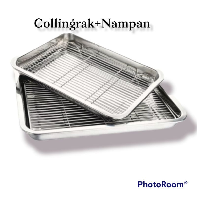 nampan baki stainless dengan cooling rack peniris makanan