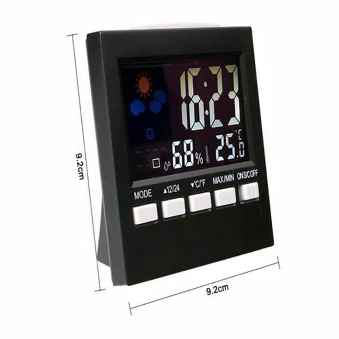 [GRAY.STORE178] Jam Meja Digital dgTermometer ukur Suhu Kelembaban Alarm Kalender Cuaca free BATERAI