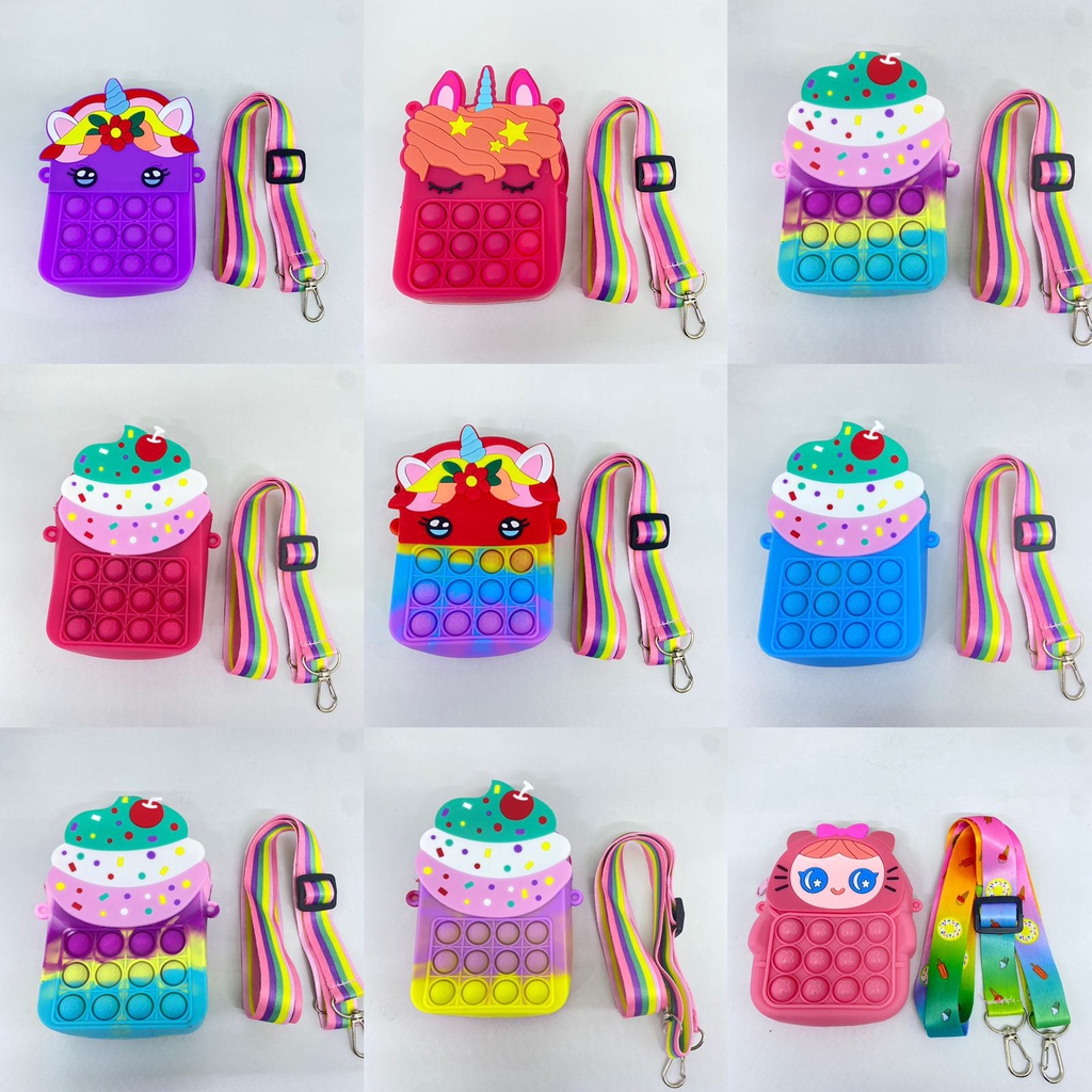 Pop It Kartun Wallet Cross Bag Mini Tas Anak Unicorn Dompet Rainbow