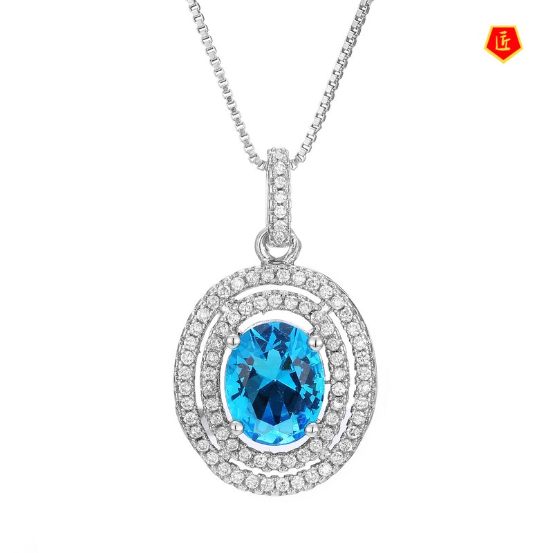 [Ready Stock]Creative European and American Fashion Platinum Oval Zircon Pendant