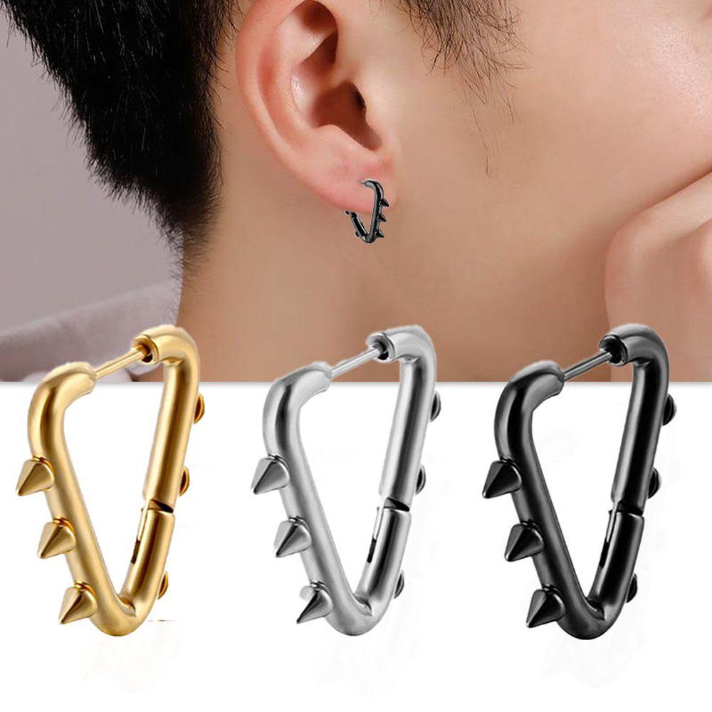 Mxbeauty Pria Hoop Earrings Hadiah Punk Pesta Street Wear Baja Titanium Kerucut Tajam Aksesoris Pria