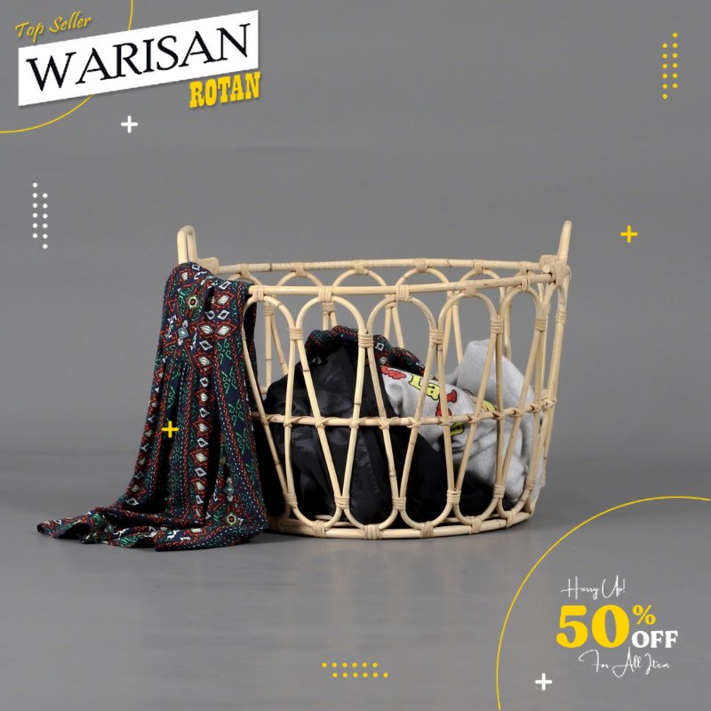 Keranjang Laundry Rotan / Keranjang Baju Kotor Serbaguna Anyaman Rotan Asli