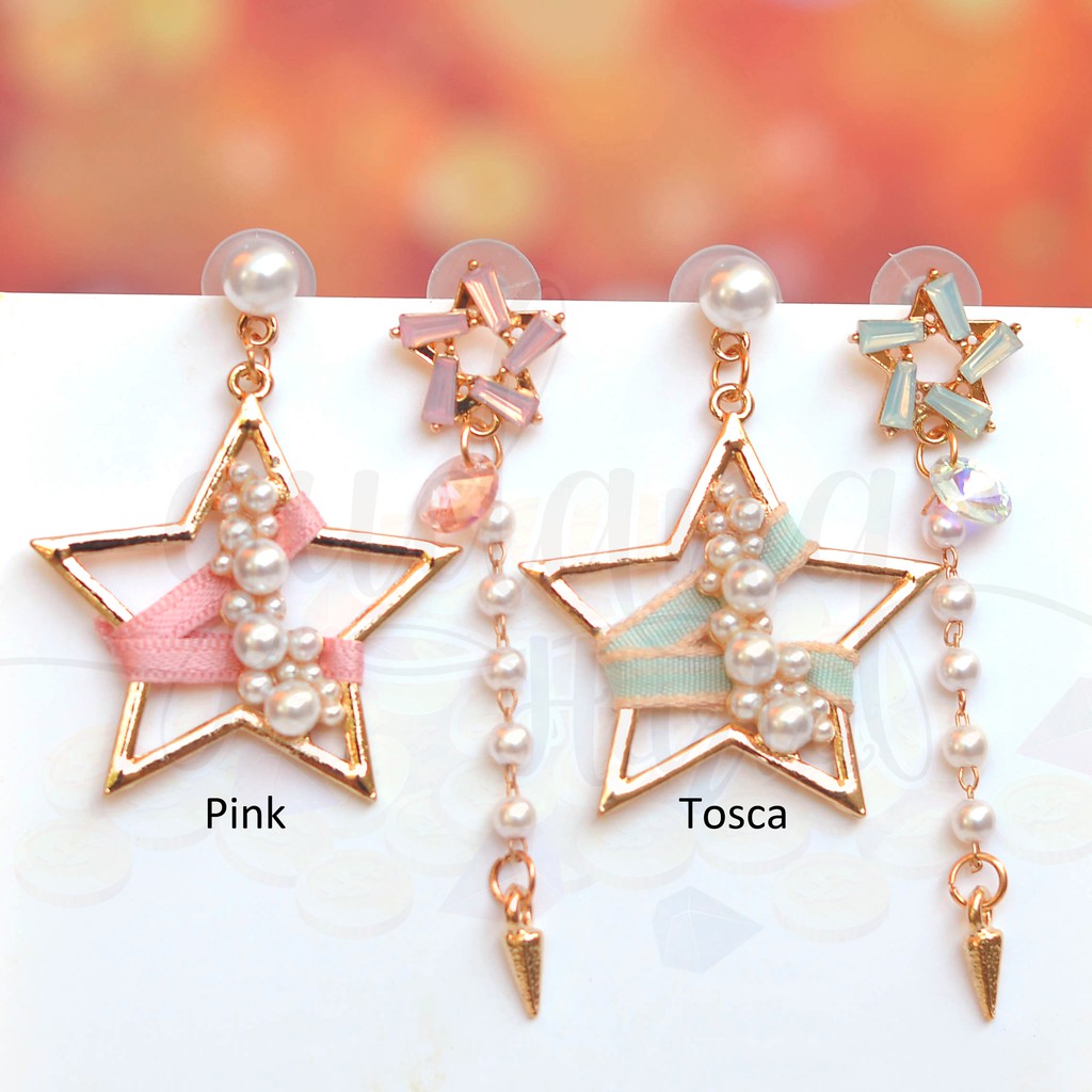 Anting Stud Korea Panjang Star Ribbon and Pearl GH 203625