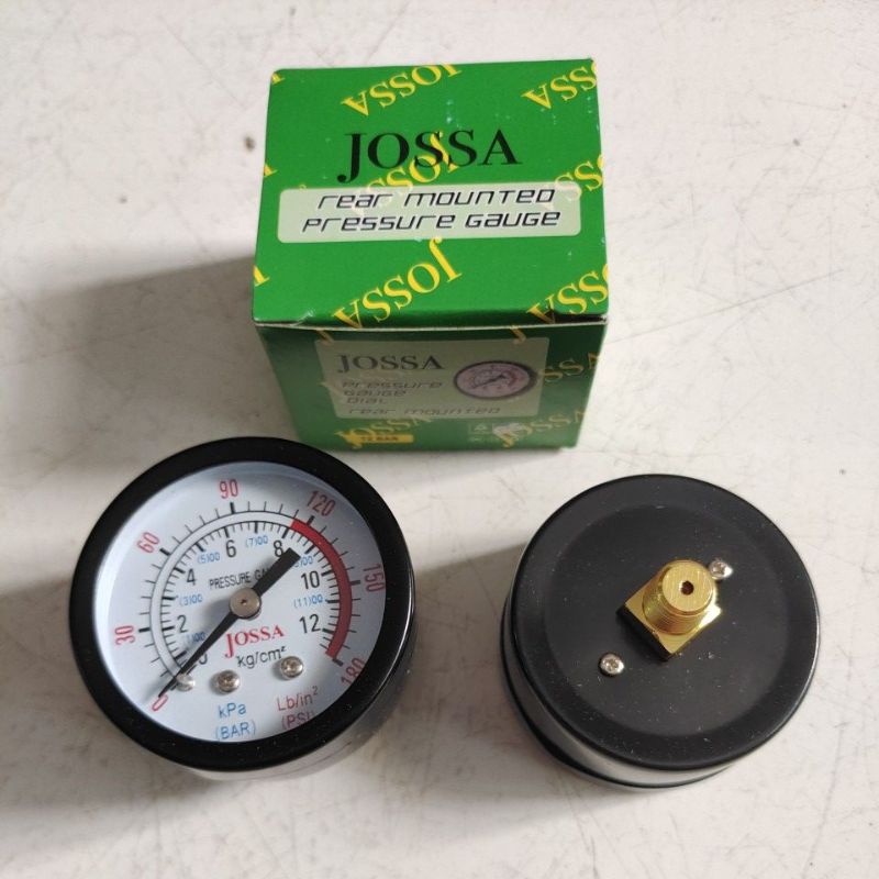 Jossa pressure gauge baut tengah 1/8&quot; hijau heavy duty / manometer drat tengah 1/8&quot;