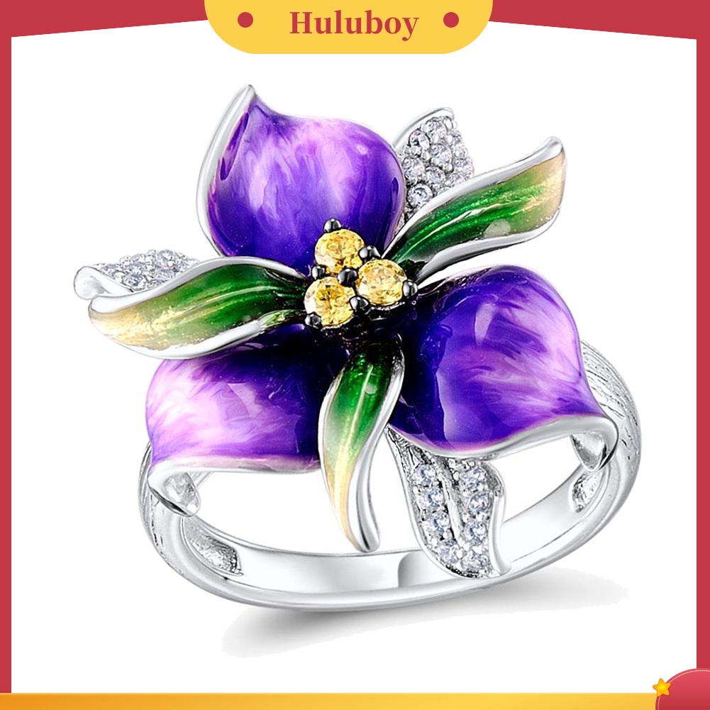 Hu Hu Hu Hu Hu Alat Bantu Pasang Kacamata♡ Cincin Wanita Desain Bunga Ungu Hias Berlian Imitasi Untuk Pesta Pernikahanhadiah