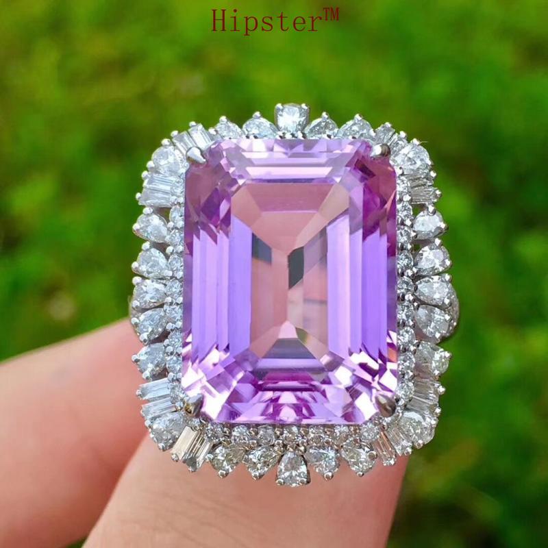 Natural Pink Amethyst Ring 18K White Gold Diamond Fashion Luxury Jewelry Pendant Necklace