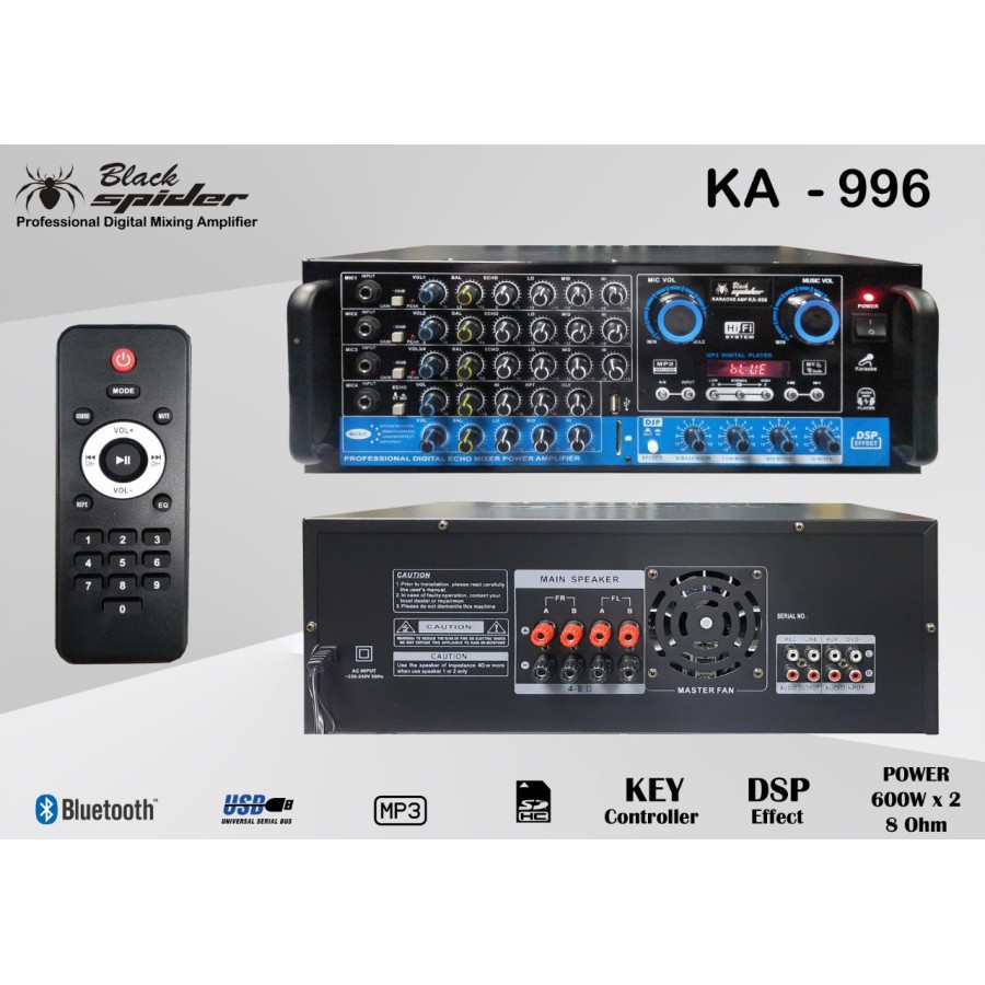 AMPLIFIER BLACK SPIDER KA 996 USB BLUETOOTH BLACKSPIDER KA 996