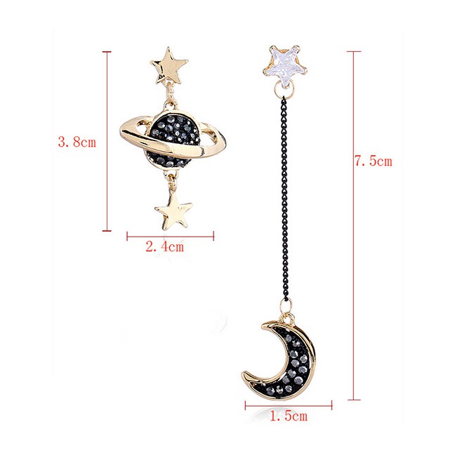 LRC Anting Tusuk Fashion Gold Color Moon&amp;star Shape Design Earrings