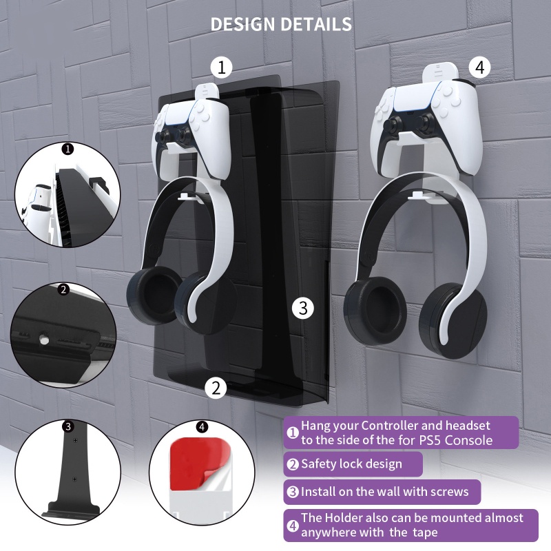 Btsg 2in1 Braket Dinding Hook Set Gamepad Headphone Holder Stand Untuk Switch