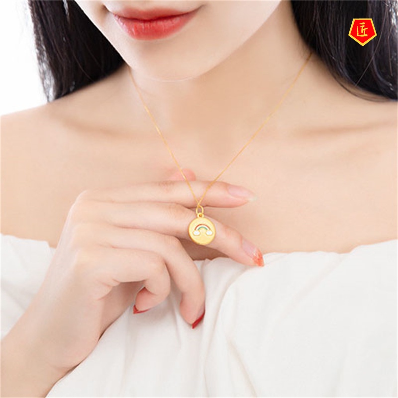 [Ready Stock]Rainbow Angel Gold Pendant Cute Baby Gold Girl Red Rope Necklace